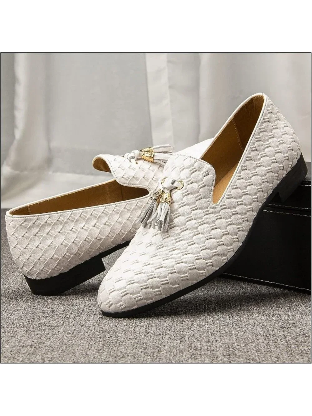 JITAI Men's White10 Rubber Loafers Tassels Spikes Comfortable Wedding Prom Shoes